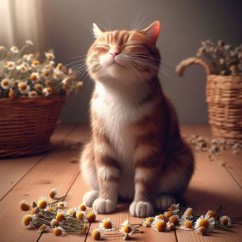gato interactuando con jardín aromático en casa
